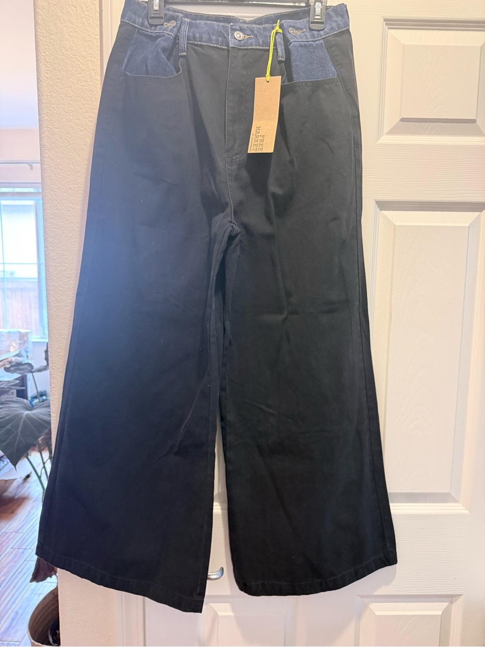 Blue and Black Wide-Leg Pants